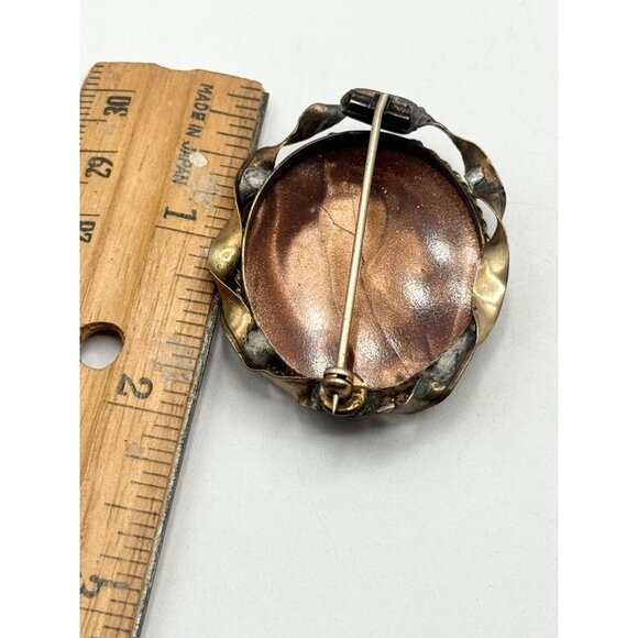 Antique Victorian Goldstone Micro Mosaic Bezel Brooch Pin - Picture 7 of 7